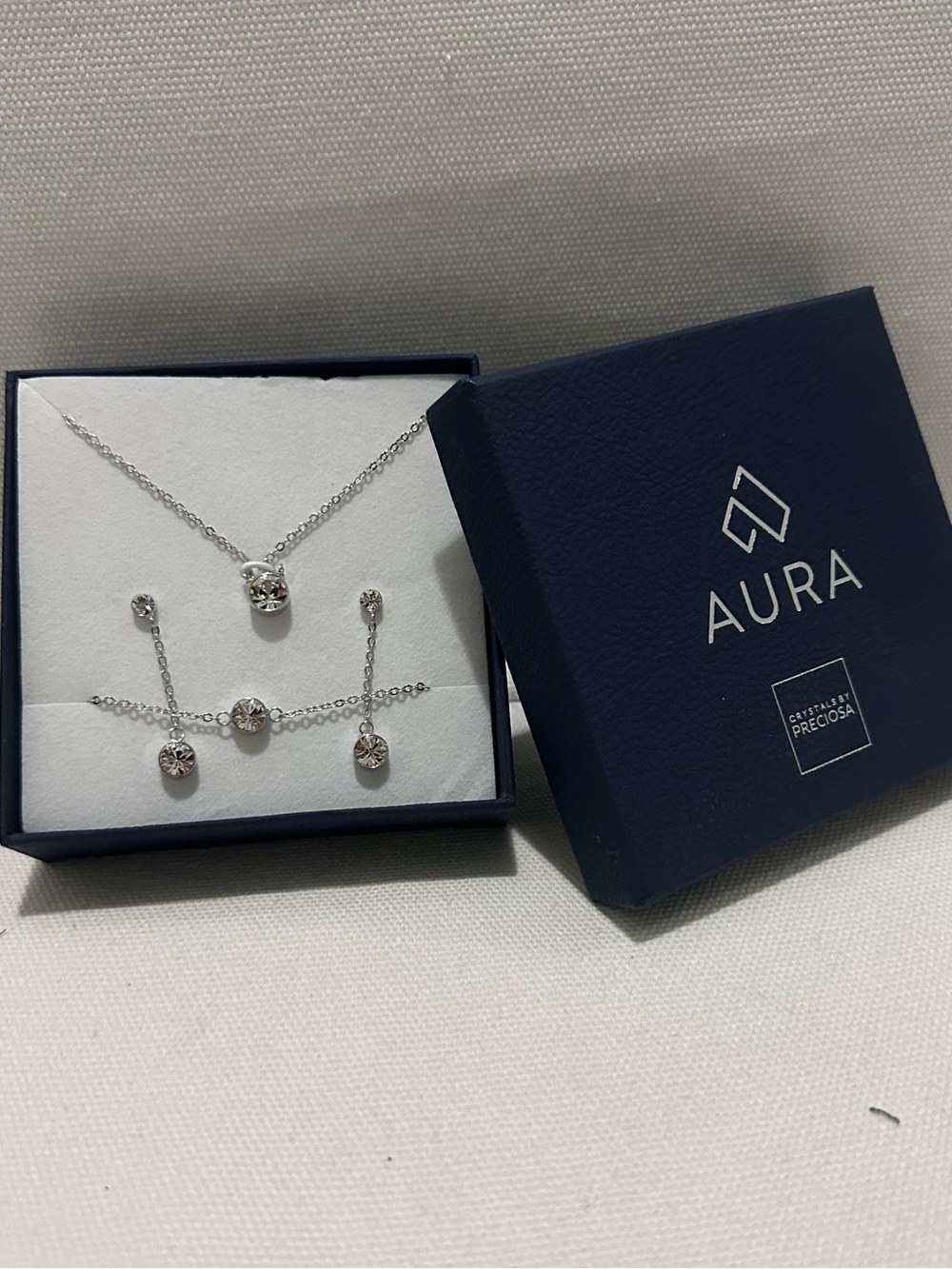 NIB AURA by preciosa crystals set (necklace, drop earrings and bracelet)